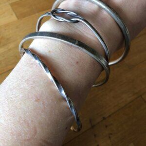 Four Sterling Silver Bracelets Solid 925 Vintage Bangle Jewelry Mexico